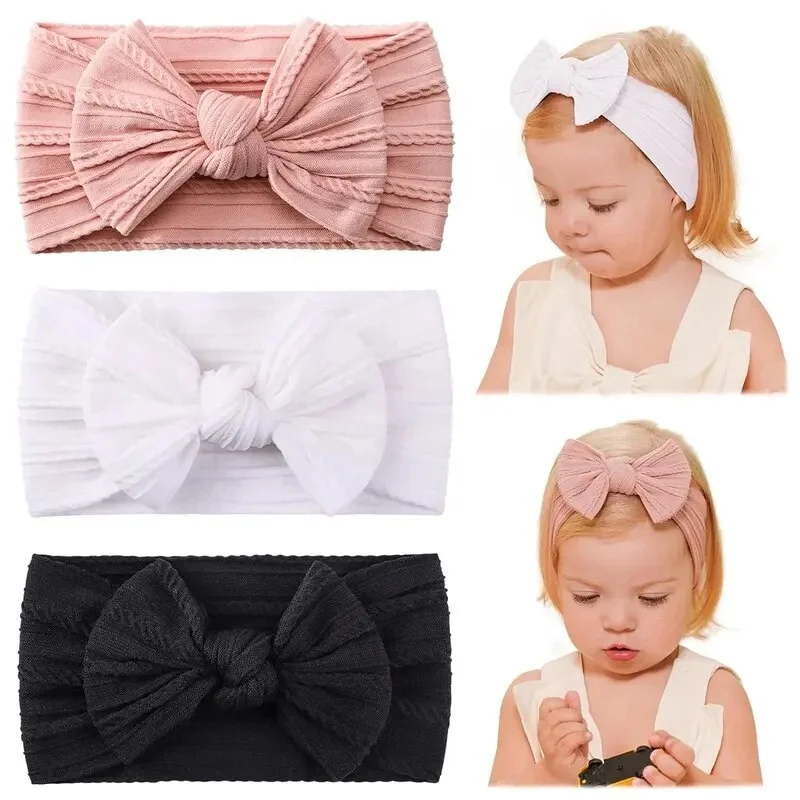 

3pcs Headwrap Newborn Baby Headband For Girls Elastic Knit Children Turban Cute Bows Soft Nylon Kids Headwear Hair Accessories