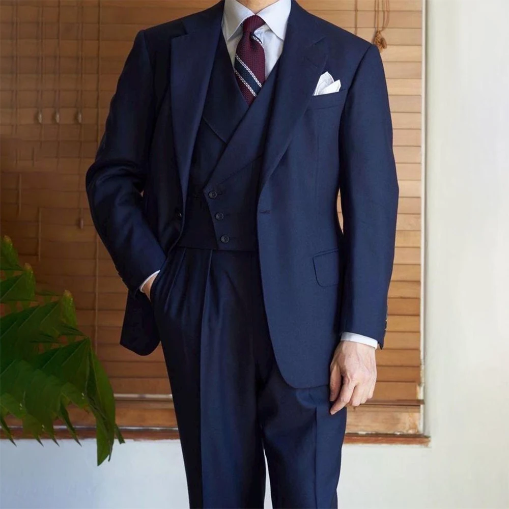 

Мужские костюмы больших размеров, комплекты из 3 предметов на заказ (куртка + жилет + брюки), эластичный удобный пиджак на одной пуговице, свадебная офисная одежда