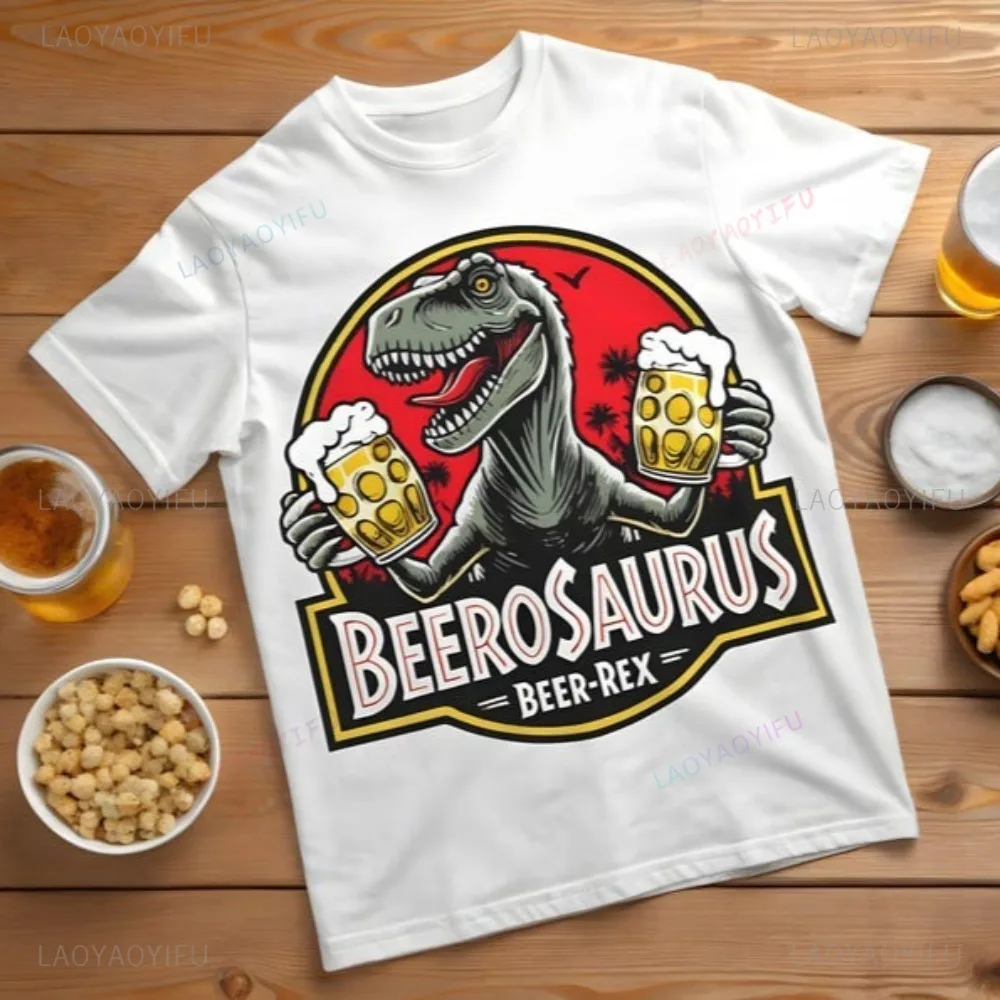 BeeroSaurus Fun Beer Rex Dinosaur Design Shirt 80s 90s Vintage Style Beer Lovers Unique Man Tshirt Summer Casual Women T Shirt