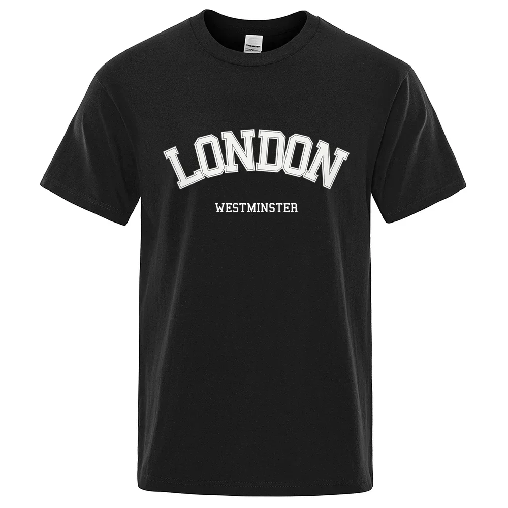 London Westminster Street Letter Tops Mens Fashion Crewneck T Shirt Hip Hop Sweat Cotton T-Shirts Casual Oversized Men 80403