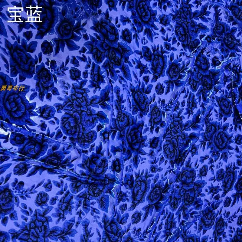 Peony Flower Silk Etched-out Velvet Fabric Slightly Transparent Draping Comfortable Spring and Summer Dress Cheongsam  Cloth