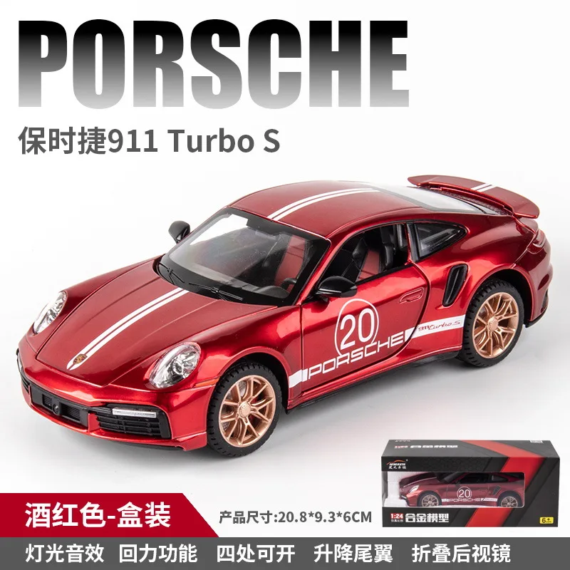 1:24 Porsche 911 Turbo S Sports car Simulation Diecast Metal Alloy Model car Sound Light Pull Back Collection Kids Toy Gift F419