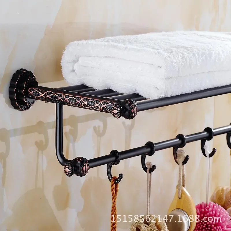 Towel rack Antique pendant European shelf copper hardware black bathroom bronze 1 layer perforated copper towel rack