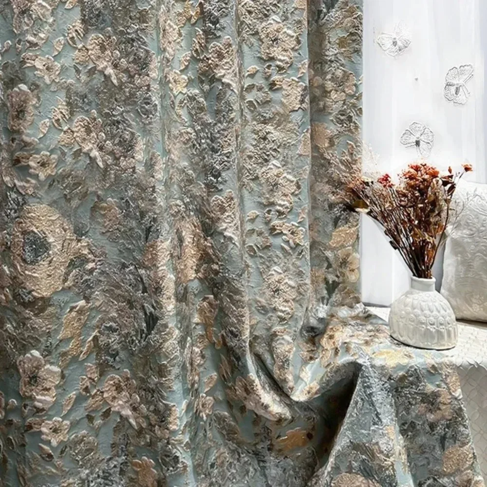 Luxury Curtains  American Embossed European Style Flower Thickened Blackout Custom Window Curtains for Living Room Bedroom Decor