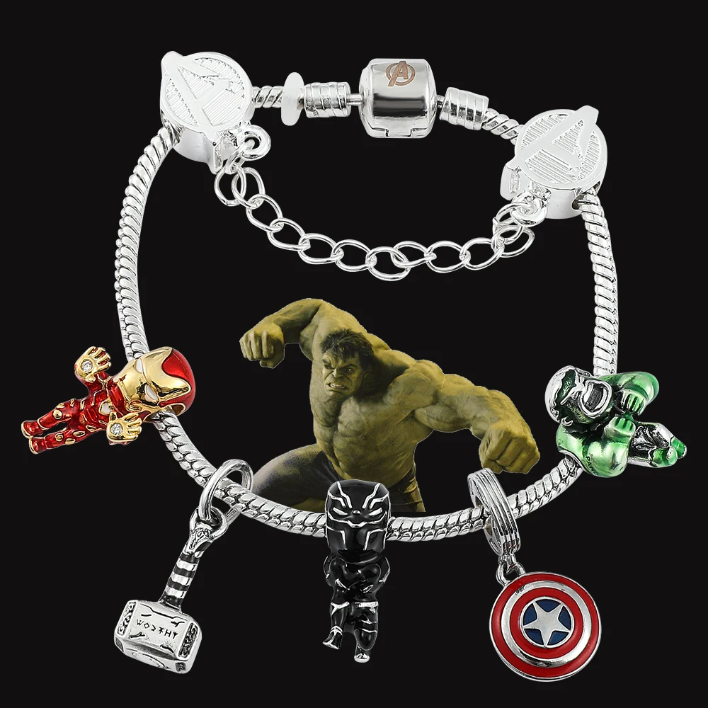 Marvel Superhero Iron Man Hulk Pendant Bracelet Avengers Infinity Stones Thor's Hammer Aesthetic Crystal Beads Brand Jewelry