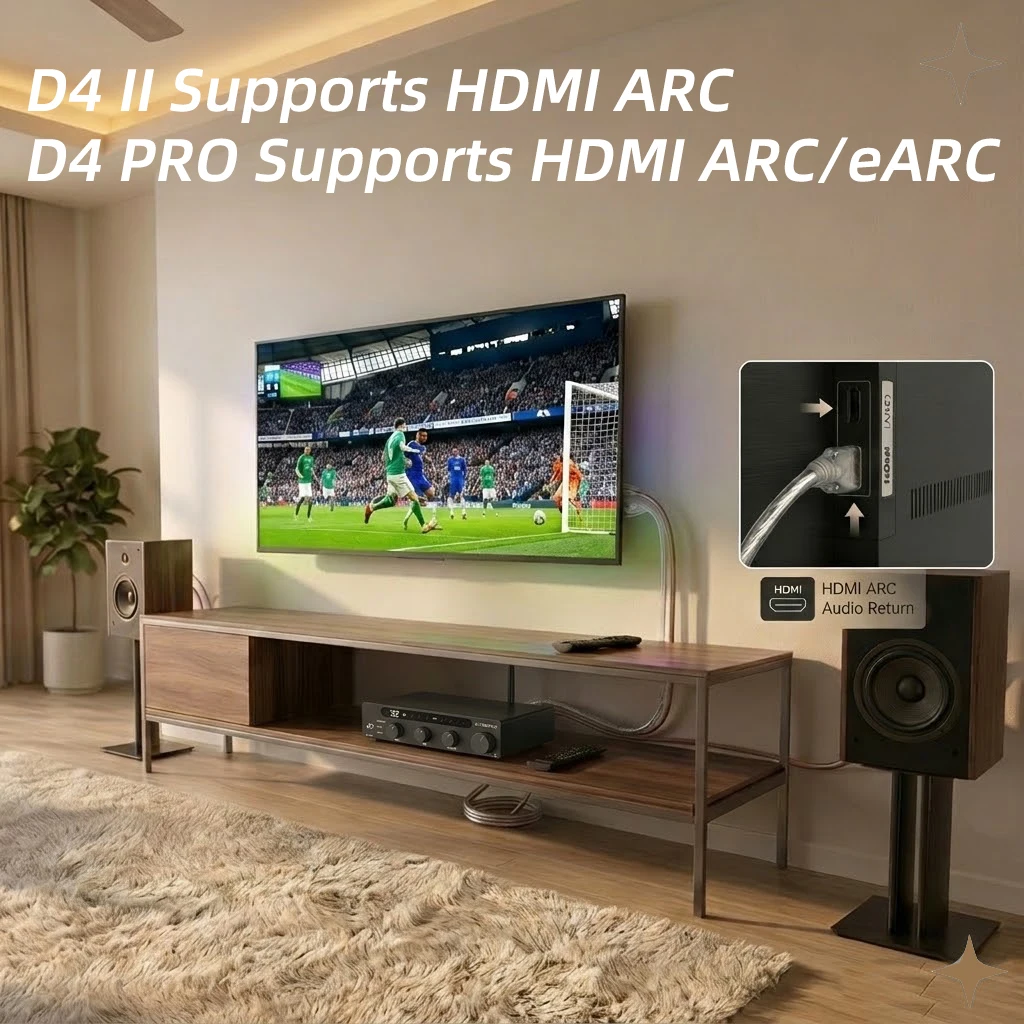 O-NOORUS D4 Series TPA3255 PFFB Stereo Balance Bluetooth HDMI ARC USB Optical Amplifier 300Wx2 with Treble Mid Bass Tone AMP