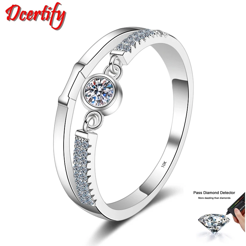 Forever Brilliant 0.1CT Moissanite Rings Women 10K White Gold Sparkling Diamond Bands Beautify Gift For Girl