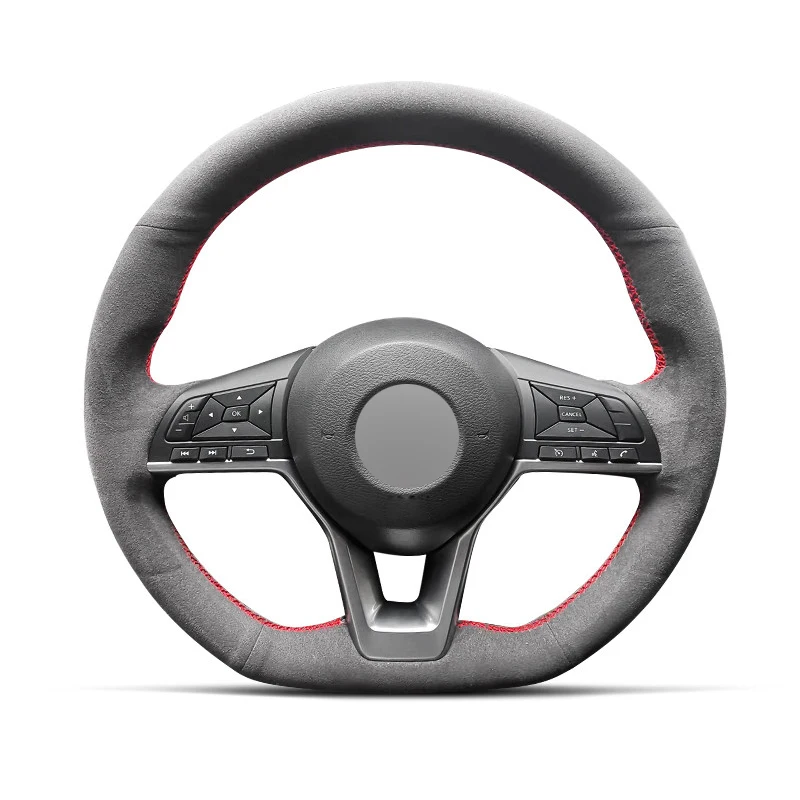 Genuine Leather Red Thread Steering Wheel Cover Wrap for Alcantera Car Accessories for Nissan Kicks Rogue Sentra Altima Qashqal