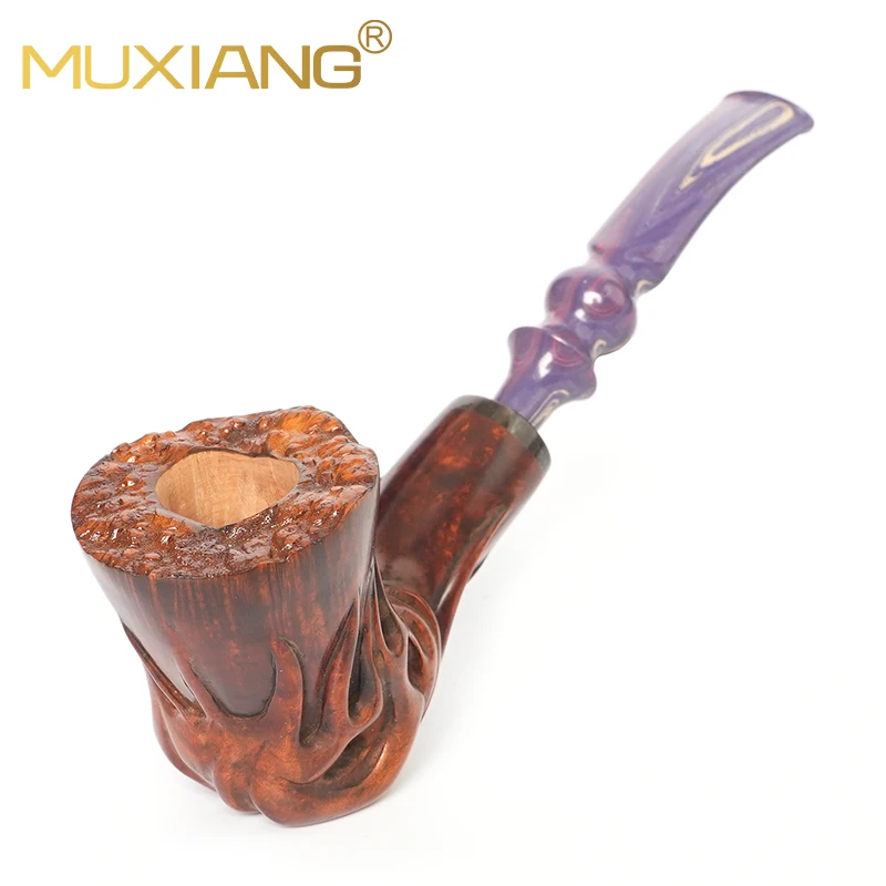 MUXIANG Briarwood Tobacco Pipe Hand-carved Pipe Without Filter Chimney Pipe Father's Day Gift Briar pipe