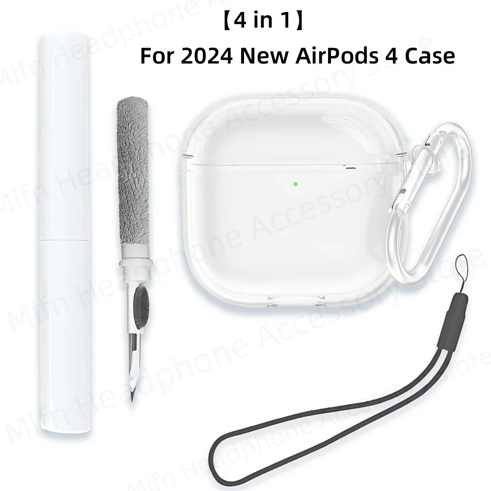 [4 in 1]Silicone Case for Airpods 4 Case Solid color silicone earphone cover with Lanyard Anti loss protect Case for New Airpod4