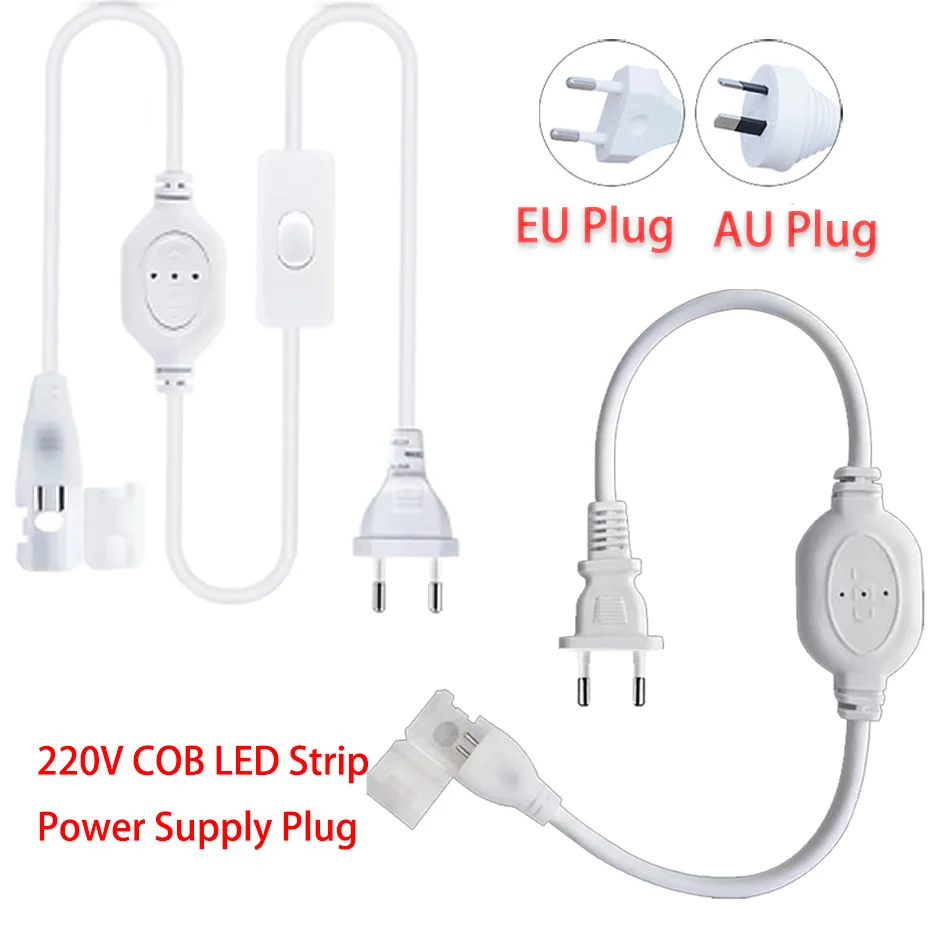 Prise d'alimentation EU AU pour 288 led/m, bande lumineuse COB sans fil avec interrupteur à bouton, câble, accessoires d'éclairage, connecteur de prise
