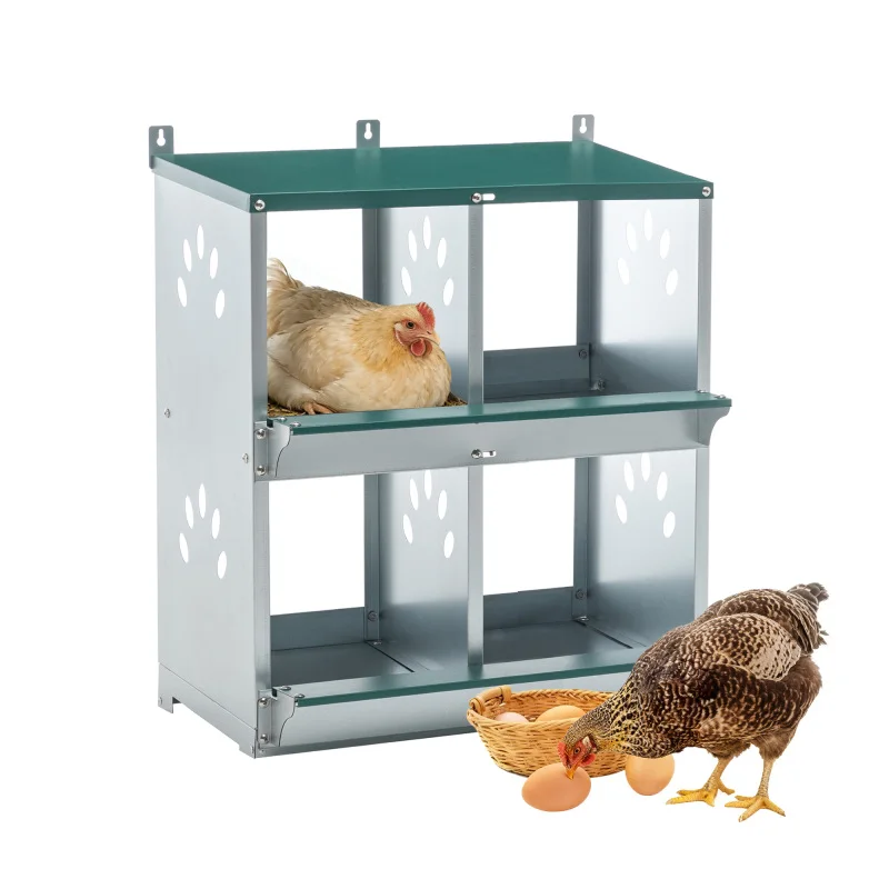 

4 Compartment Chicken Nesting Boxes, Metal Nesting Boxes Wall Mount Chicken Egg Laying Box for Different Chicken Breeds