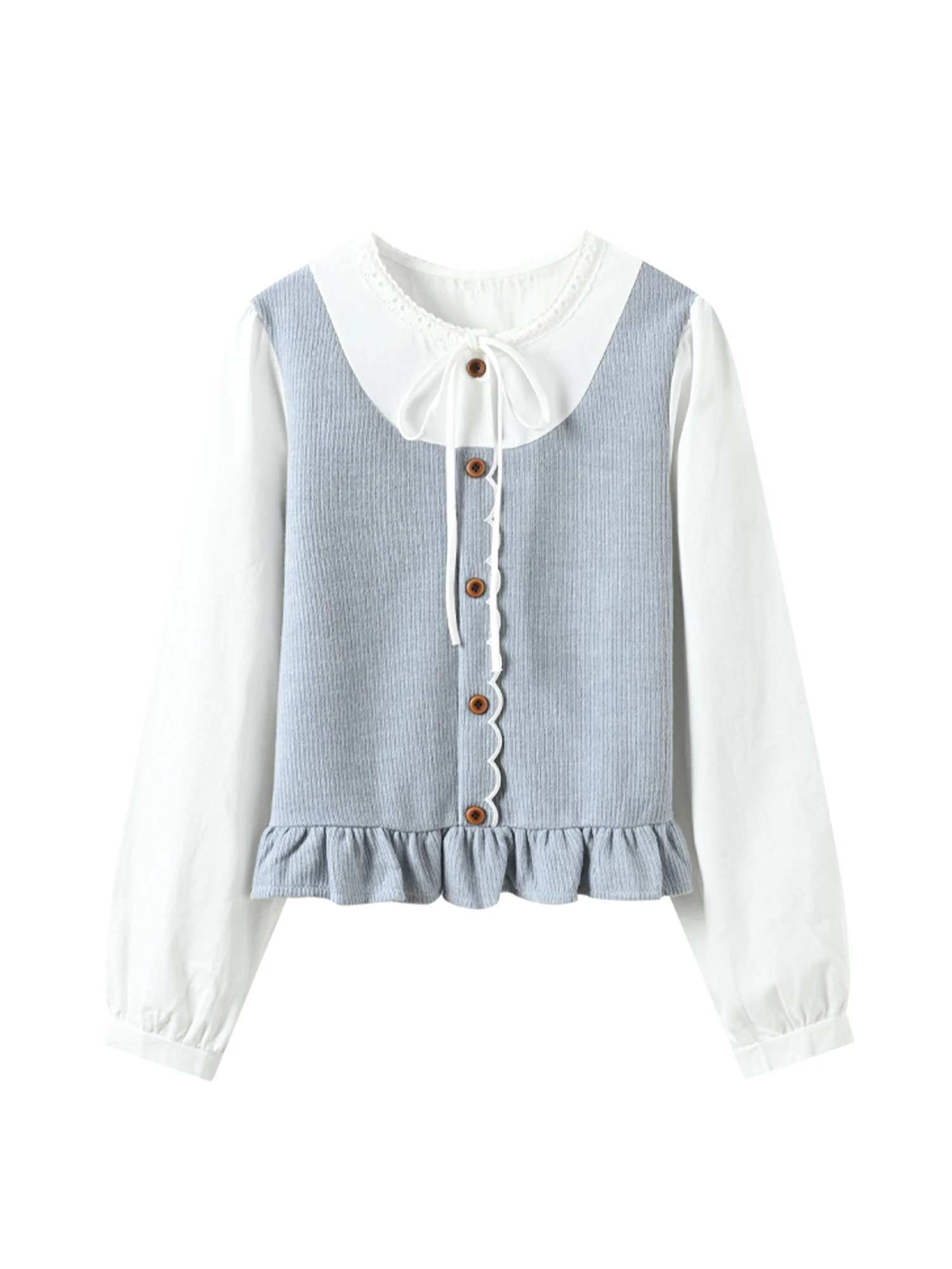 

Женские голубые лоскутные рубашки, блузки, винтажные эстетические элегантные рубашки большого размера с длинными рукавами 2000-х годов, осень-весна