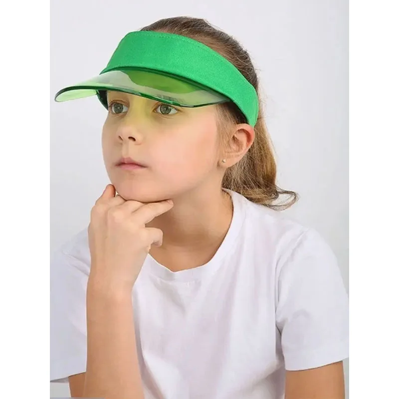 Green Sun Hat Clear Jelly PVC Hollow Top Outdoor Sport Ladies Men Sun Visors Tennis Sun Caps UV Protect Golf Cap Candy Leisure