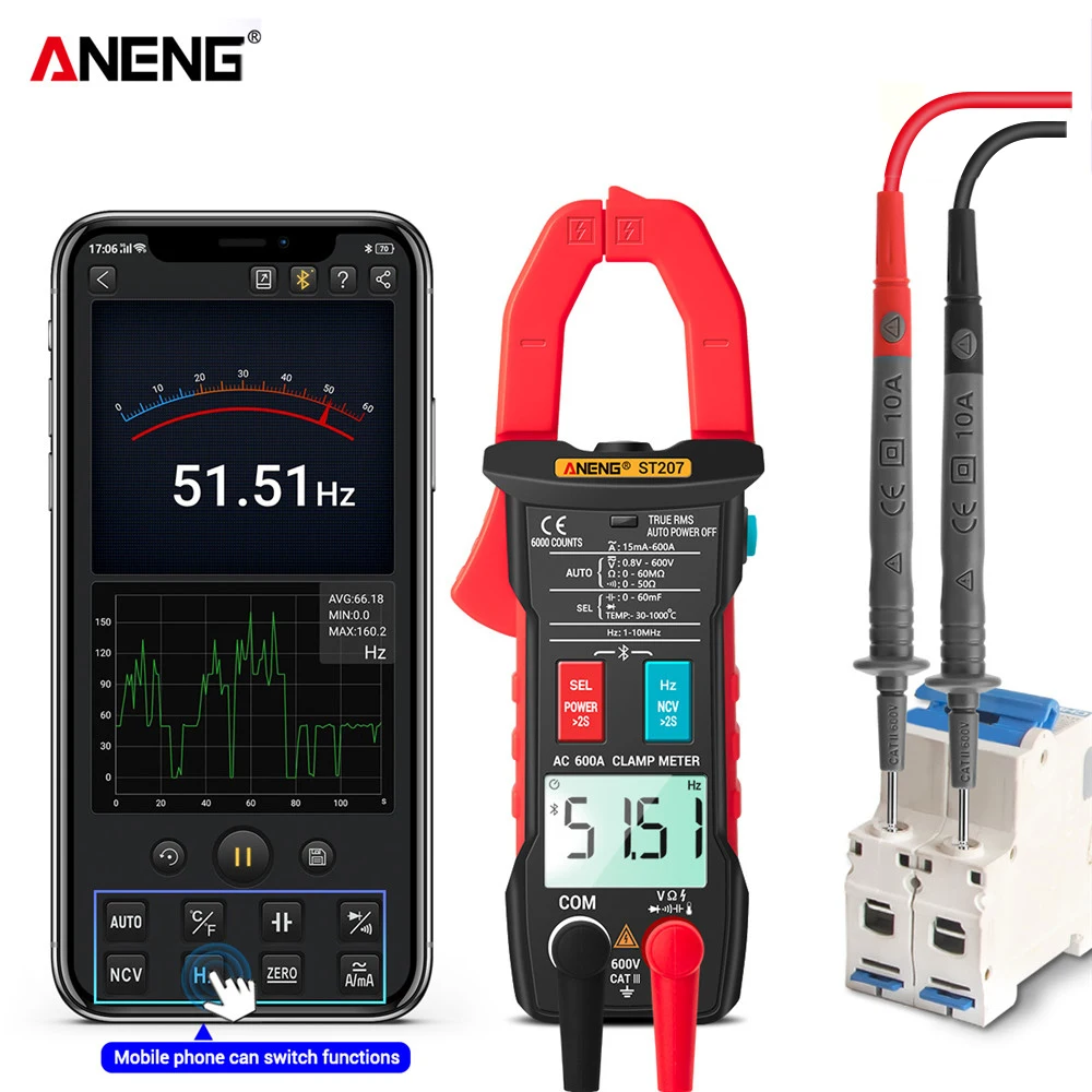 ST207 Clamp Multimeter With 6000 Counts True RMS Capacitance Test AC/DC 600V AC 6A-600A Battery Powered