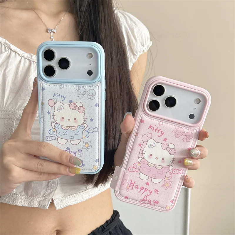 

Korean Cute Hellokitty Case For iPhone 17 Pro 15 14 16 Pro Max Phone Cover Leather Shockproof Protective Cases For Apple 16Pro
