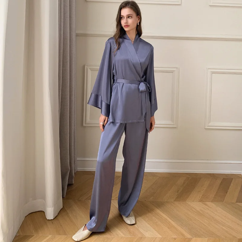 

Autumn New Pajamas Long Sleeves Trousers Ice Silk Satin Chiffon Home Clothes Loose 2pcs Suit Comfortable Women's Home Clothes