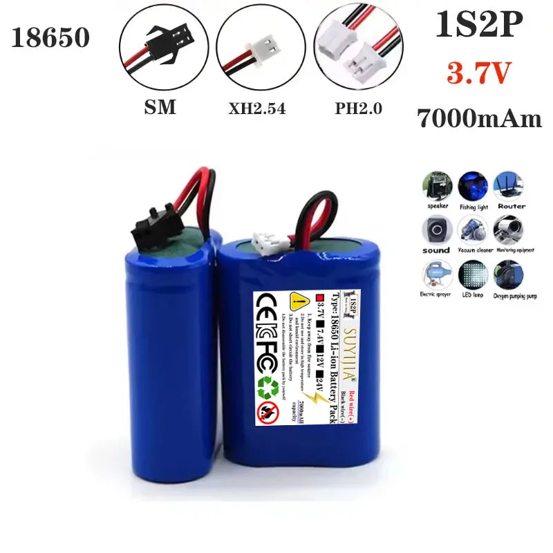 Batterie Au Lithium Pour Ventilateur Électrique, Lampe Télécommande, Bateau Jouet, Lumière LED Prise SM 18650 1S2P 3.7V 7000mAh