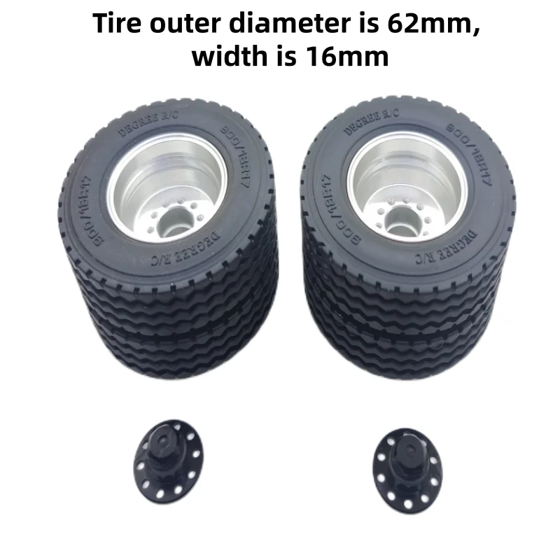 1 Pair Rubber Tires with Wheel Hub for Tamiya 1/14 RC Truck Sca 770s Actros Volvo FH16 MAN TGX Upgrade Parts