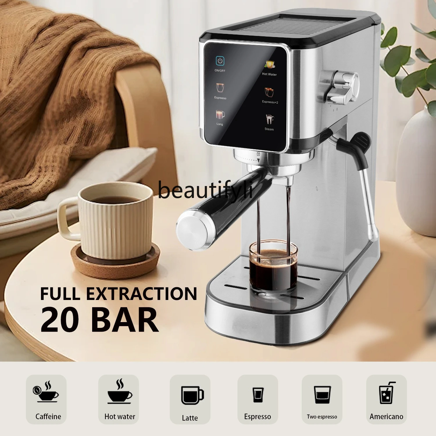 ماكينة صنع القهوة المنزلية الصغيرة شبه الأوتوماتيكية الكل في واحد ماكينة استخراج الضغط العالي قهوة بخار اسبريسو