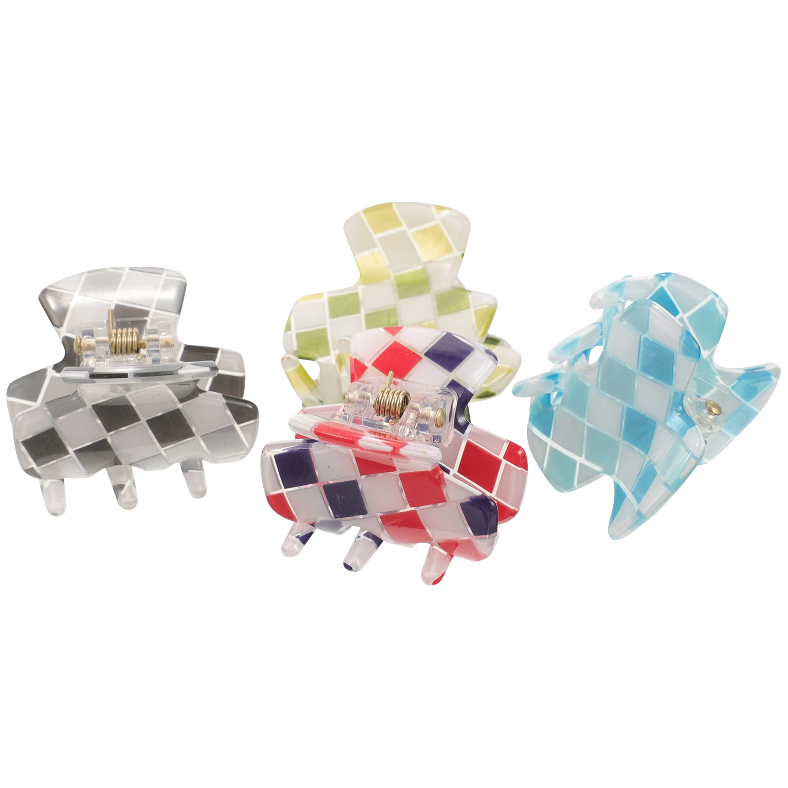 

4Pcs Checkerboard Hair Clips Acrylic Mini Claw Barrette Small Jaw Clamp Non Slip Firm Grip Long Short Travel