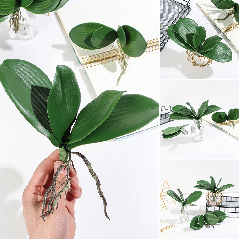 Feuilles d'orchidée de haute qualité pour décoration de mariage printanière, feuilles artificielles en plastique, simulation de feuilles de Phalaenopsis, plantes artificielles