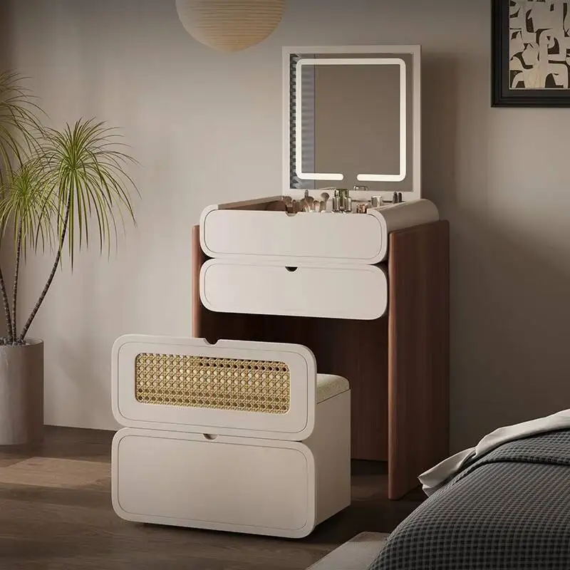 

Drawers Mirror Vanity Table Light White Luxury Modern Dressing Table Cosmetics Jewelry Coffee Penteadeira Postmodern Furniture
