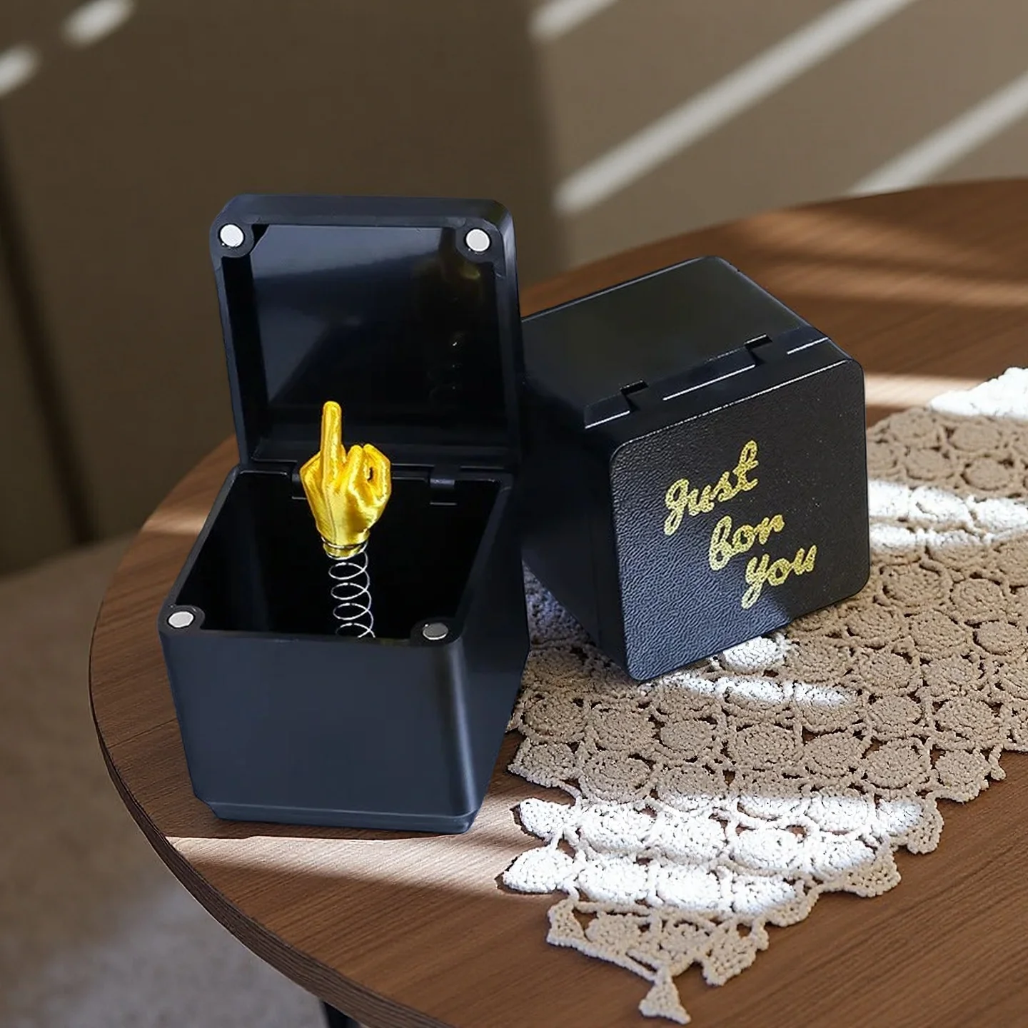Middle Finger in a Box - Funny Surprise Prank Gift for Adults, Office Desk Decompression Toy & Creative Christmas Joke Present