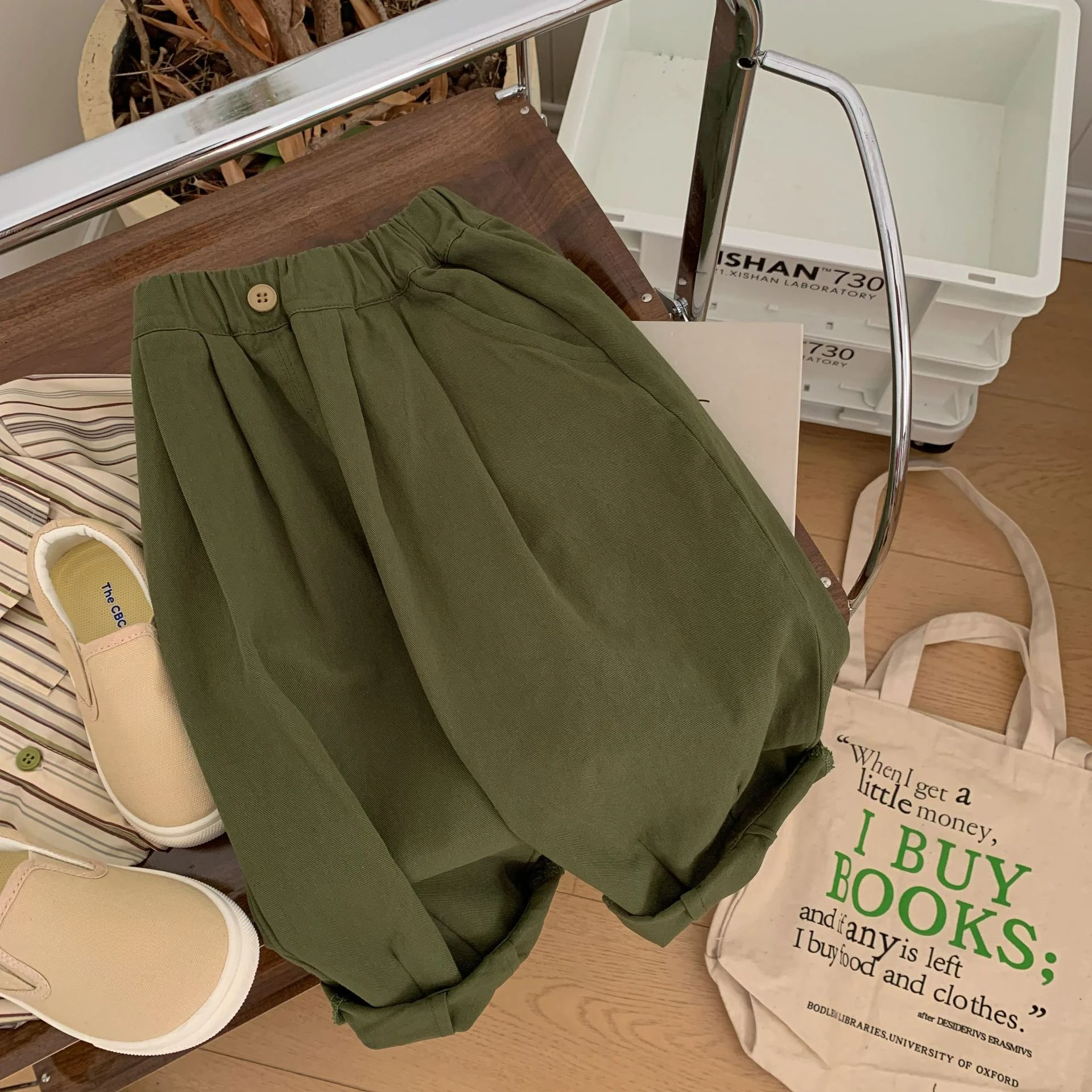 

Spring Children's Pants 2024 Autumn New Product Boy and Girl Scout Green Casual Pants Baby Wash Cotton Pants