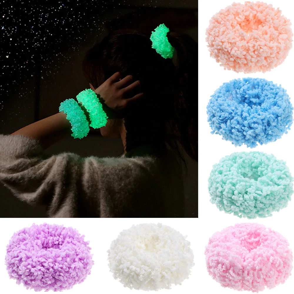 Women Hair Accessories Colorful Luminous Hair Bands Plush Ponytail Headwear Scrunchies Hairband