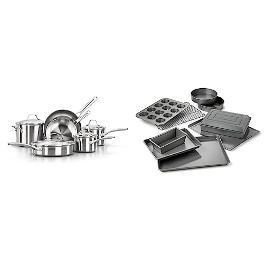 

10-Piece Pots and Pans Set Silver and Nonstick Bakeware Set 10-Piece Set Includes Baking Sheet Cookie Sheet Cake Pans Muffin Pa