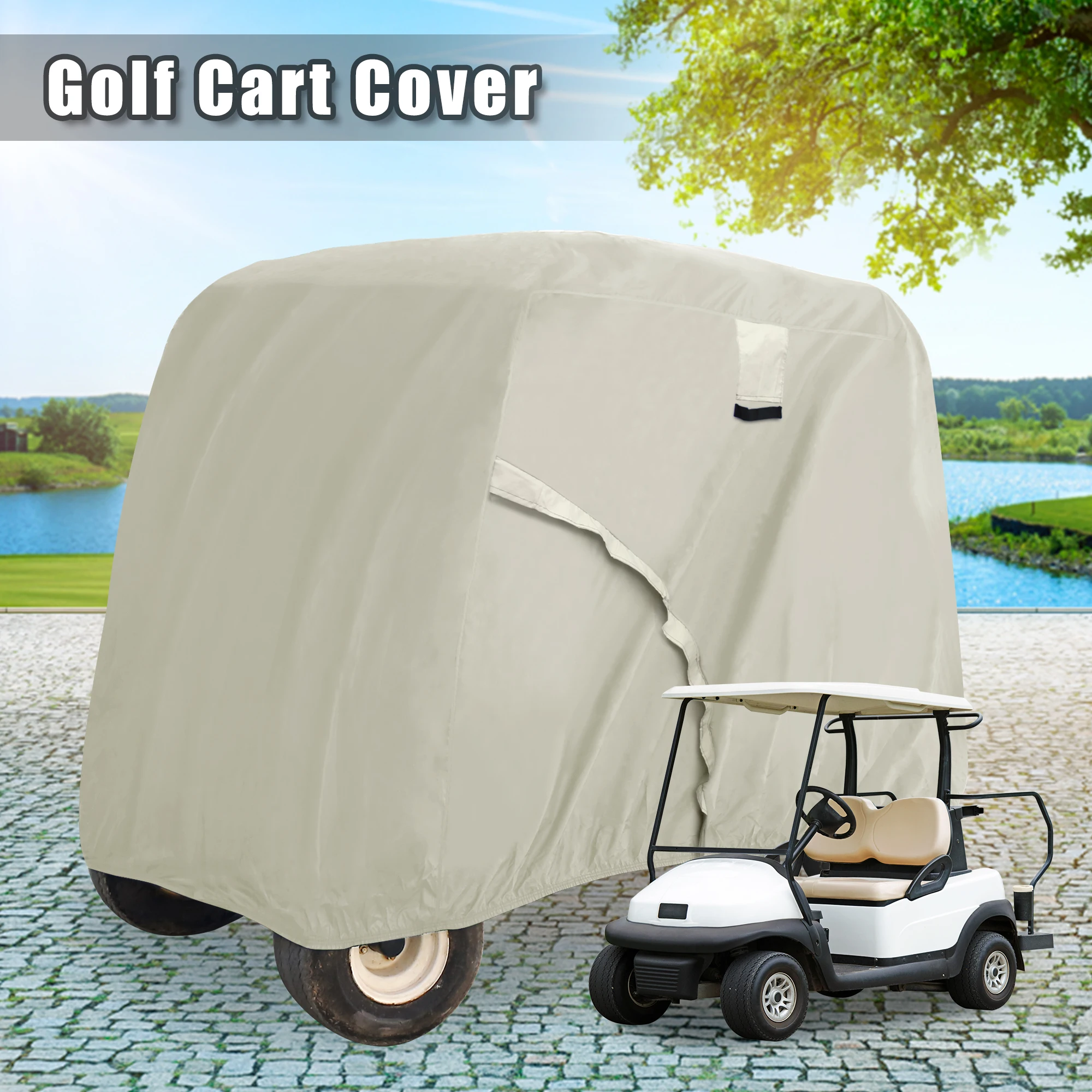 

X Autohaux Golf Cart Cover 2 Passenger 400D Waterproof Outdoor Protective Cover Khaki