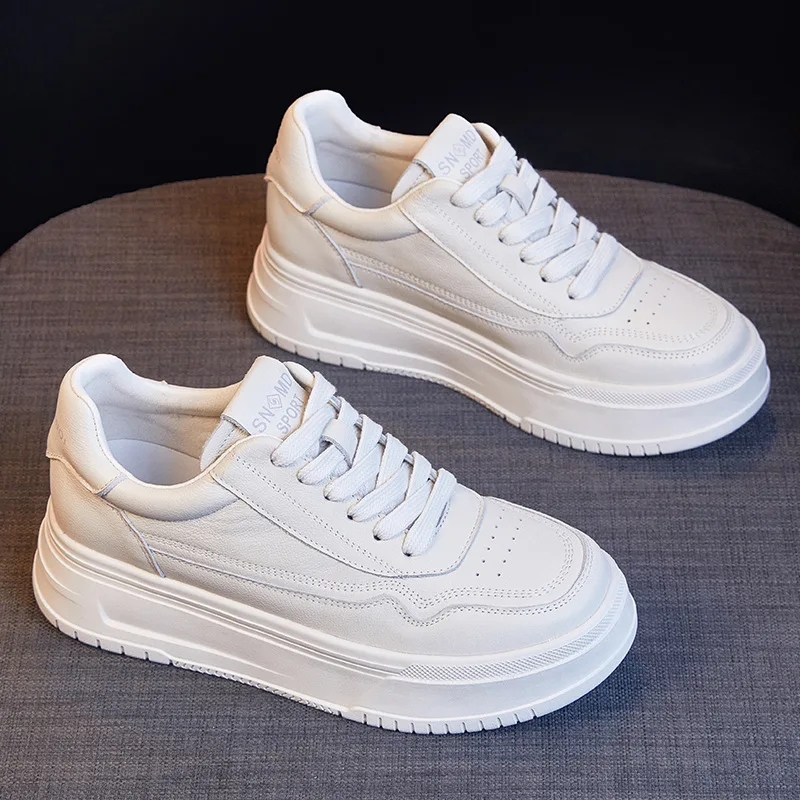 

Thick soled genuine leather women's shoes summer 2025 new height increasing women's shoes cowhide versatile board shoes women's