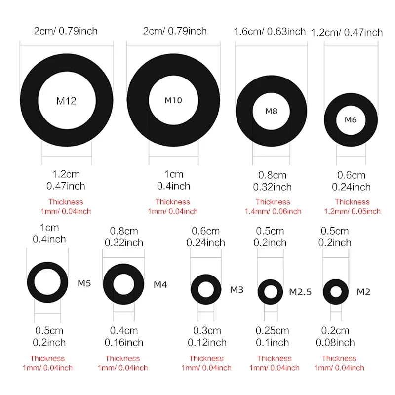 Nylon Flat Washers for Screws Bolts, Black/White Plastic Washers, Premium Fender Washers Assortment Set