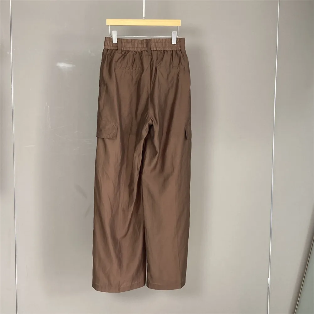 Pantaloni casual a gamba larga elastici a vita alta versatili in cotone primavera/estate 2025 da donna