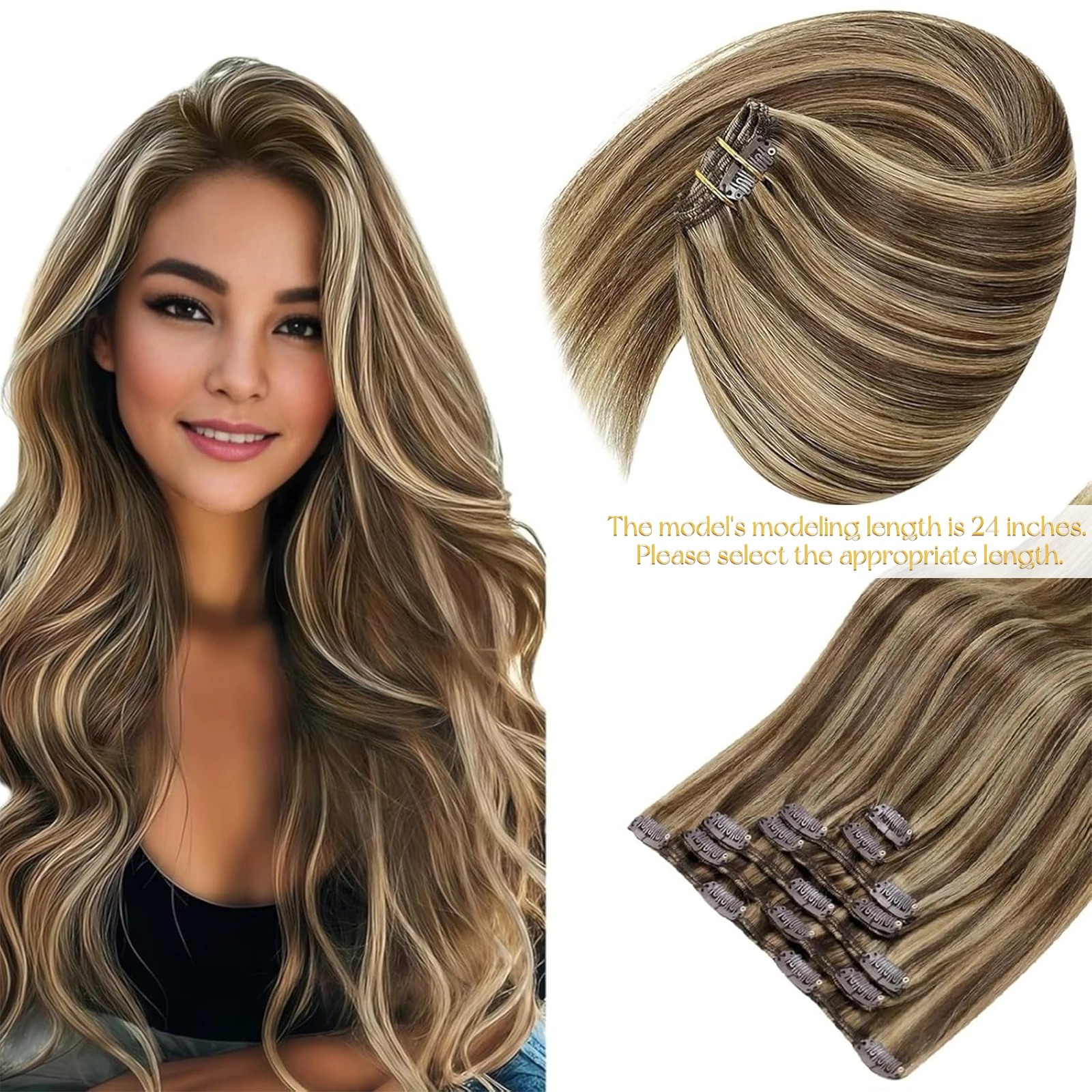 

VeSunny Clip in Hair Extensions Human Hair Straight Remy Hair Balayage And Piano Hair Extensions Real Human Hair 135G
