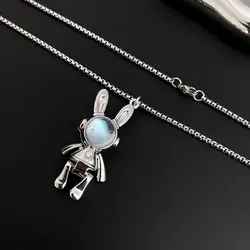 Classic movable mechanical cute rabbit necklace men and women personality hip-hop trend bunny astronaut sweater chain pendant gi