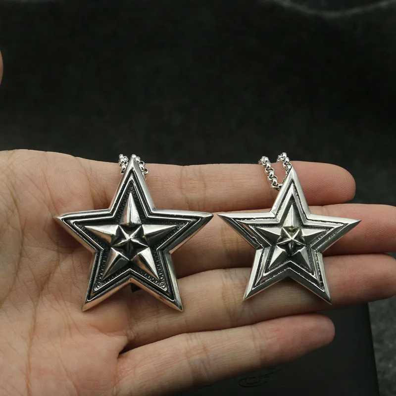 S925 Sterling Silver Pendant Creative Fashion Trendy Asian Five Point Star Men and Women European and American Personality Thai