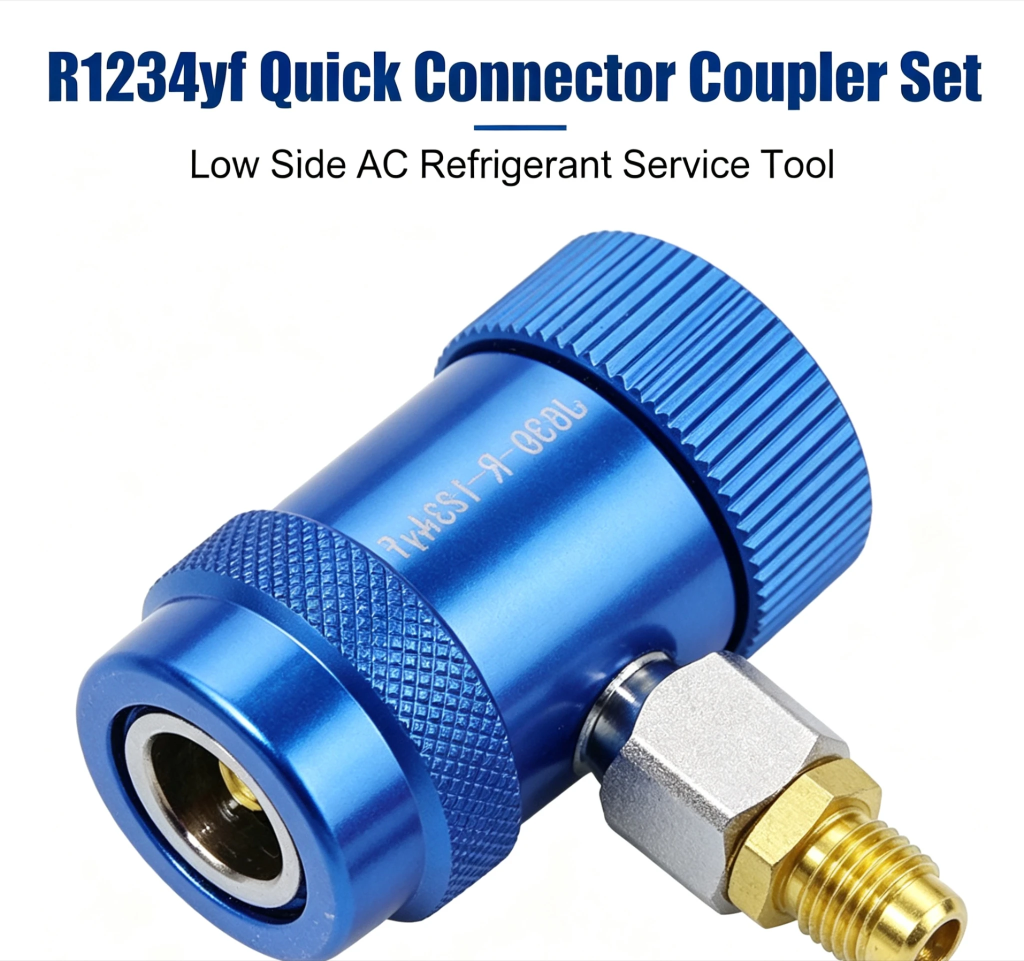 R1234yf Refrigerant Quick Coupler Brass Aluminium Alloy Low Side Blue Coupler With M12mm Male To 1 4 SAE Male Thread Adapter