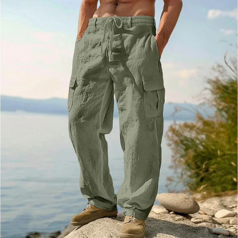 

2025 new casual trend wide leg pants for men, breathable workwear with multiple pockets, European and American loose pants