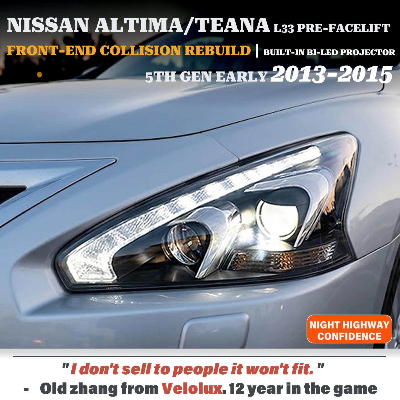

Для Nissan Teana 3-го поколения, Altima 5-го поколения (тип L33) 2013-2015 годов (до рестайлинга) с Bi-LED проекторами Hella и модернизацией светодиодных фар дальнего света (LED AUX)