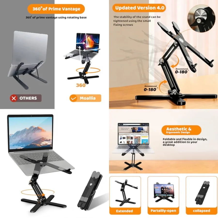 

Laptop Stand with 360 Rotating Base, Computer Notebook Laptop Riser Metal Holder for Desk Collaborative Work, Fully Foldable fo