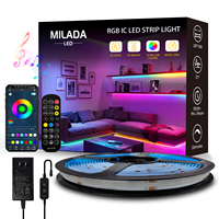 LED Strip Lights COB RGBIC 24V 6M/12M RGB LED Lights for Bedroom with RF Remote Smart Bluetooth APP Music Sync Strip Lights