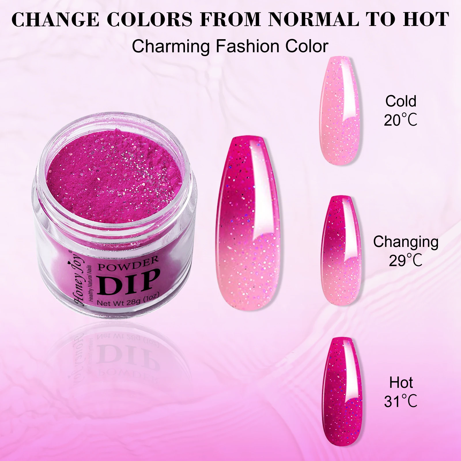 28 جرام/الوعاء الاكريليك غمس مسحوق درجة الحرارة اللون تغيير تألق بريق تراجع مسحوق نظام كما تأثير طلاء الأظافر مسمار الفن صالون DIY بها بنفسك #3