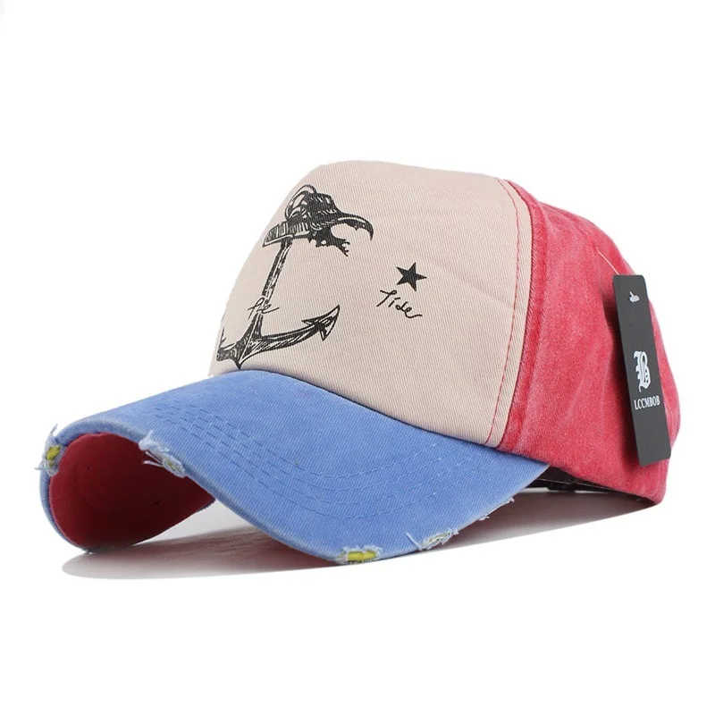 Distressed Anchor Print Baseball Cap Unisex Washed Vintage Cotton Sun Hat Curved Brim Casual Outdoor Spring Autumn Gift 6