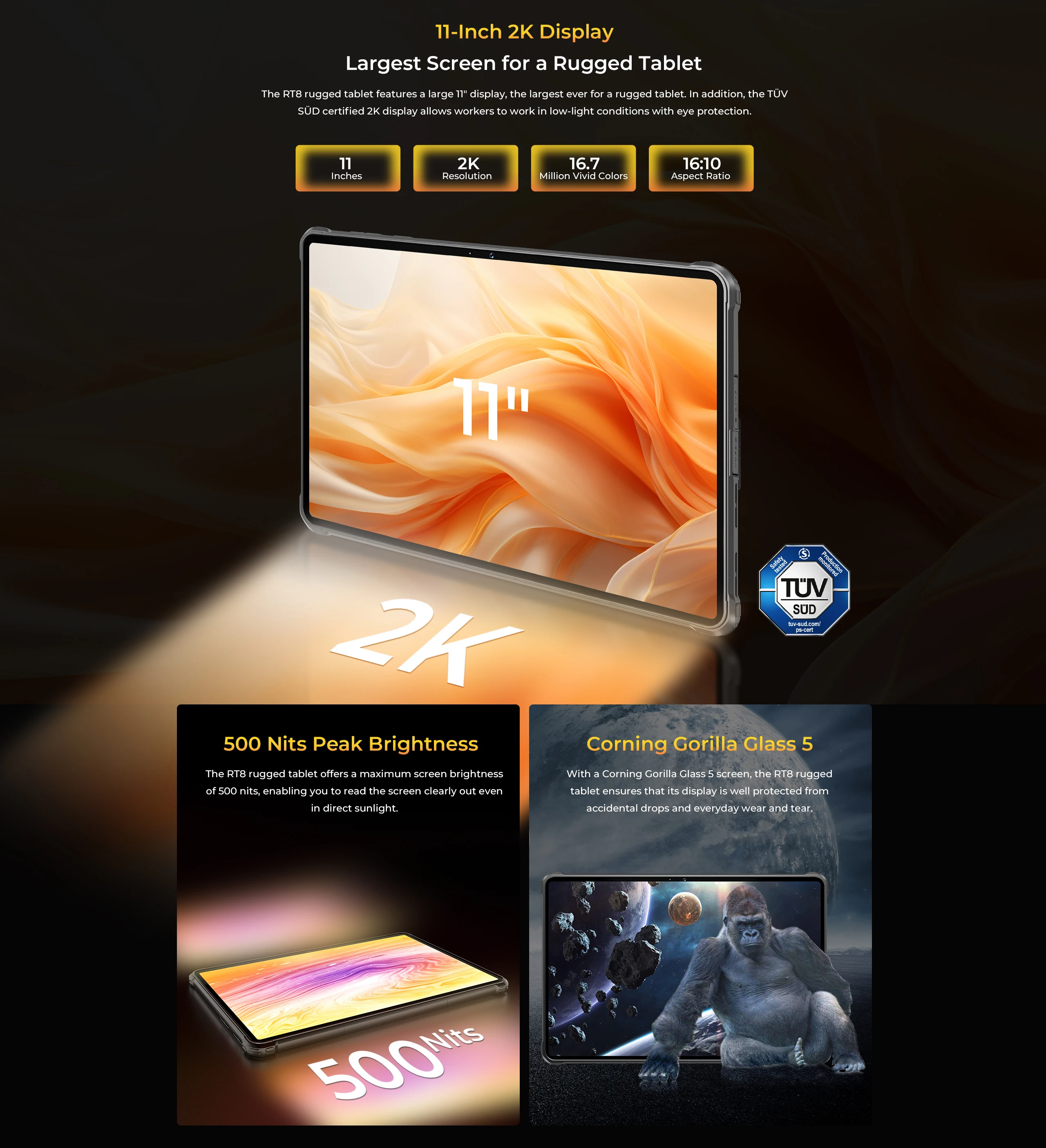 Oukitel RT8 Rugged 20000mAh Tablet 11" FHD+ Display 6GB+256GB Helio G99 Tablet 48MP Camera Tablets PC 33W Android 13