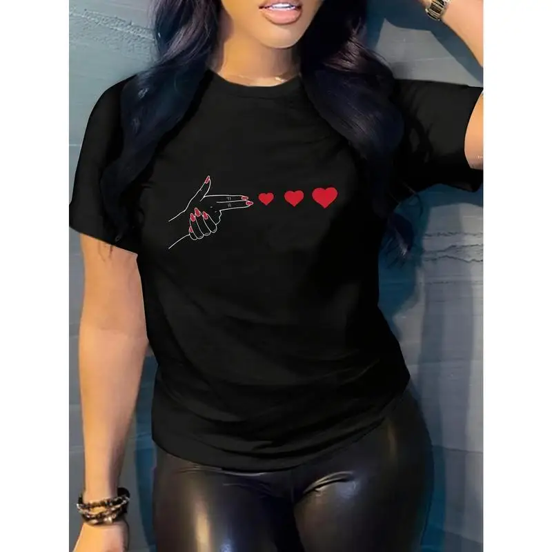 

Gun Hand Heart T-shirt, Sarcastic Love Graphic Tee, Hand Gun Love Shot Shirt, Dark Humor Slogan Top, Edgy Streetwear Funny Gift