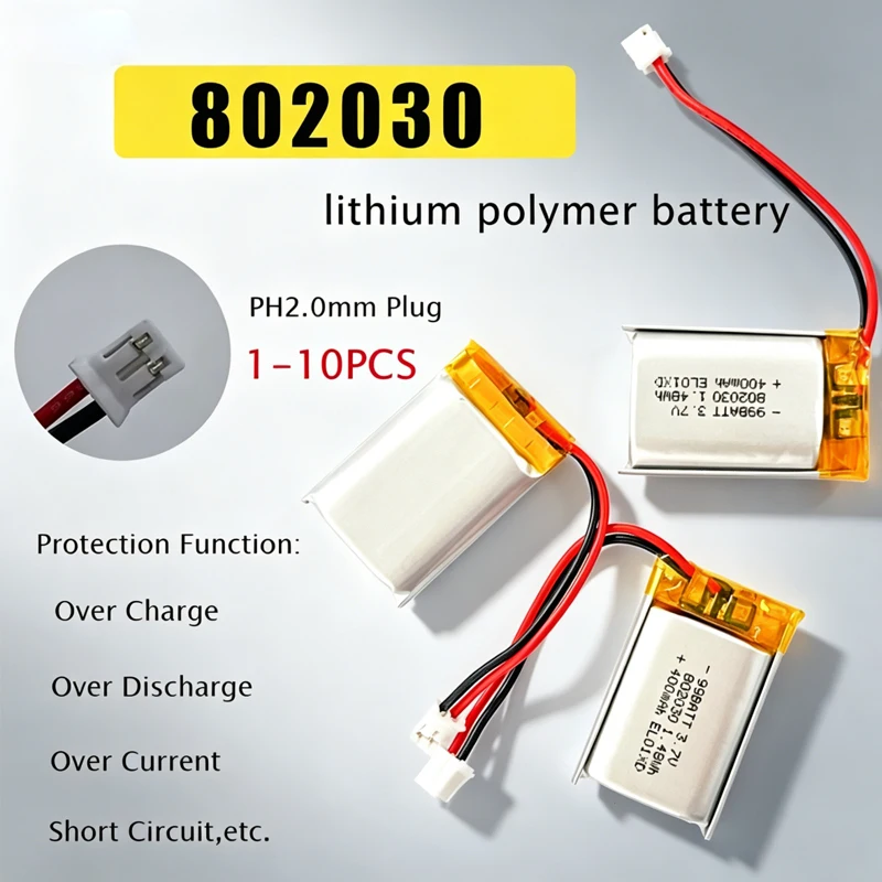 802030 Rechargeable Polymer Lithium Battery 3.7V 400mAh Li-Po For MP3 MP4 MP5 GPS Bluetooth Speaker LED Lights GPS Instruments