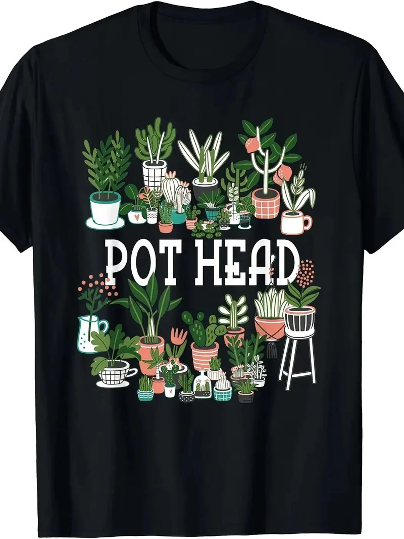 1pc Men s 100 Cotton Casual T-Shirt with Pot Head Plant Print – Relaxed Fit Round Neck Short Sleeve Tee for Plant Lovers