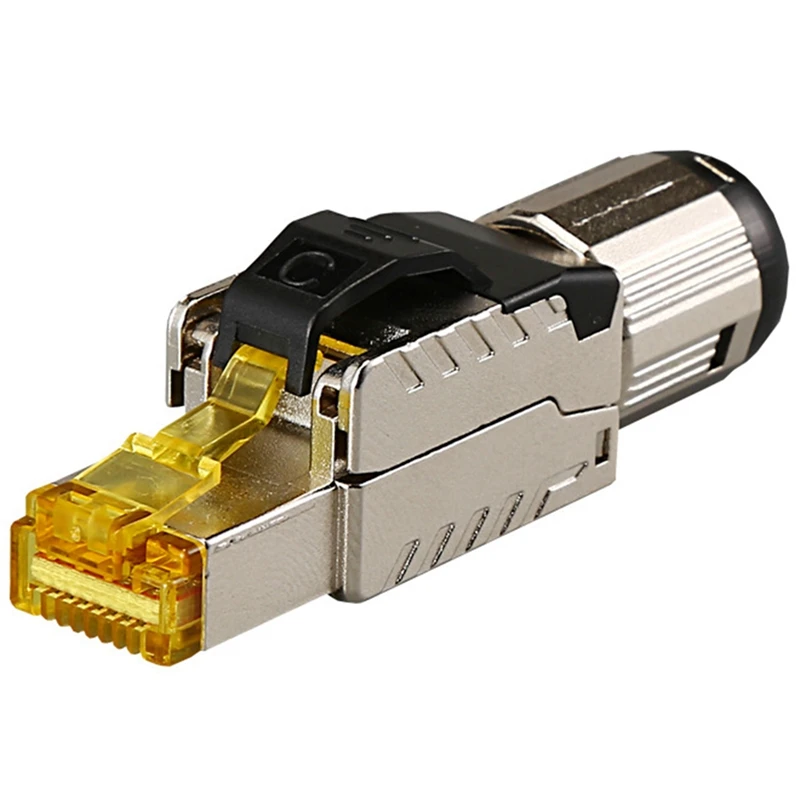 ปลั๊กคอนเนคเตอร์ CAT8 RJ45ไม่มีเครื่องมือจีบ CAT8สายเคเบิลเครือข่าย40Gbps โลหะผสมสังกะสีป้องกันอินเตอร์เฟซที่ RJ45